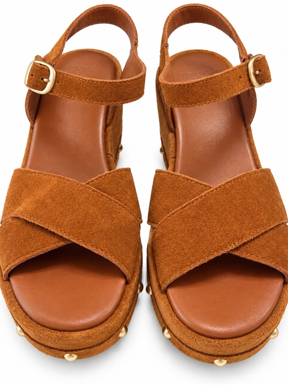 Sorel Brown Suede Studded Wedge Sandals with Ankle Strap - Picture 2 of 8